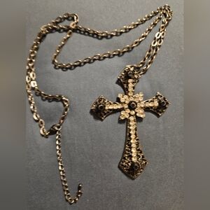 Silver tone cross necklace